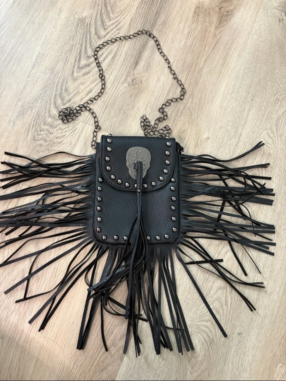 💀 Rockstar Rebel Black Fringe Skull Crossbody Bag Excellent Condition! Festival